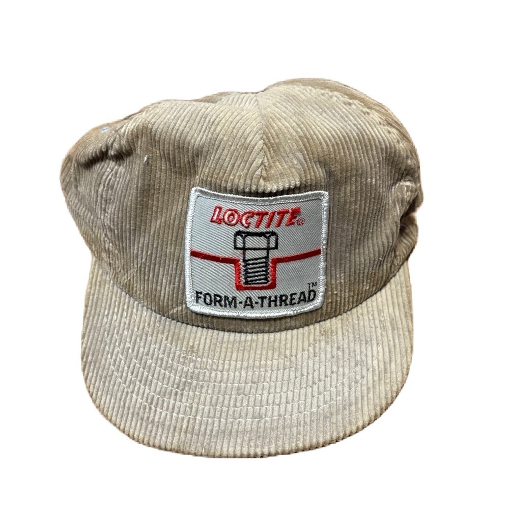 Vintage Loctite Form A Thread Corduroy SnapBack Hat Patch Made in USA Trucker